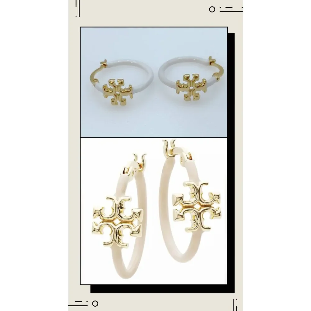 TORY BURCH White Eleanor Hoop Earrings